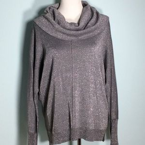 Metallic Silver Cowl Neck Long Sleeve Sweater